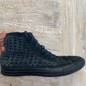 Leather black high top woven Converse